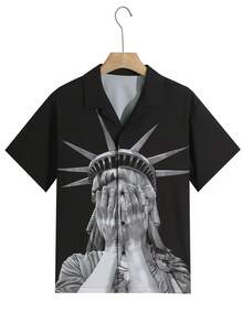 男士夏季短袖 Polo 衫，女神印花时尚休闲衬衫