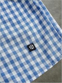 Men's Plaid Shirts Gingham Short Sleeve Button Down Crop Tee Topshalloween - Đã kiểm tra màu xanh - Xem 3