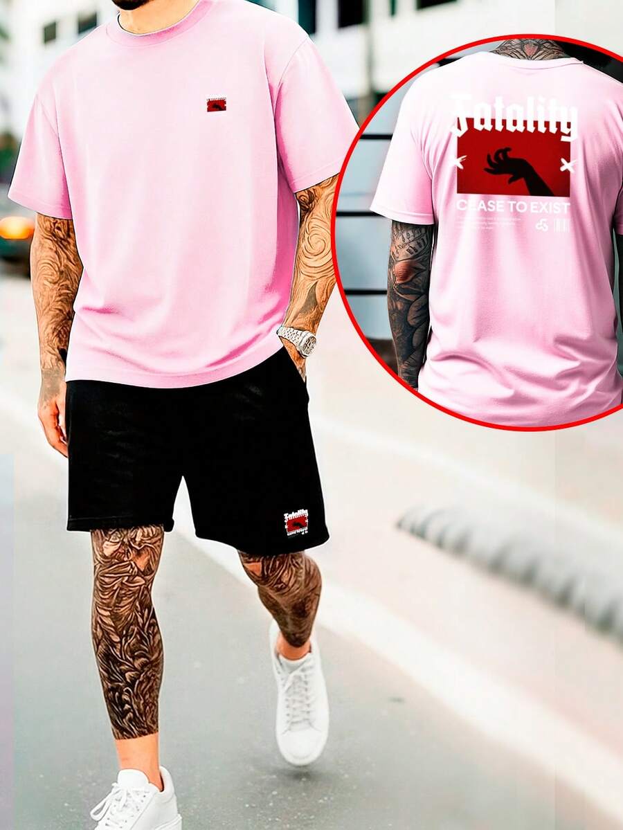 Men's Set Kit T-Shirt + Bermuda Sweatshirt Model: "FATALITY MAO" Tumblr Style - SPECIAL PROMOTIONAL Launch - Baby Pink - View 1
