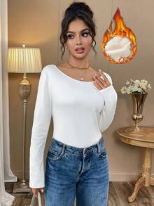 Women's Low-Neck Long-Sleeved Fleece Thermal Underwear Shirt/Top