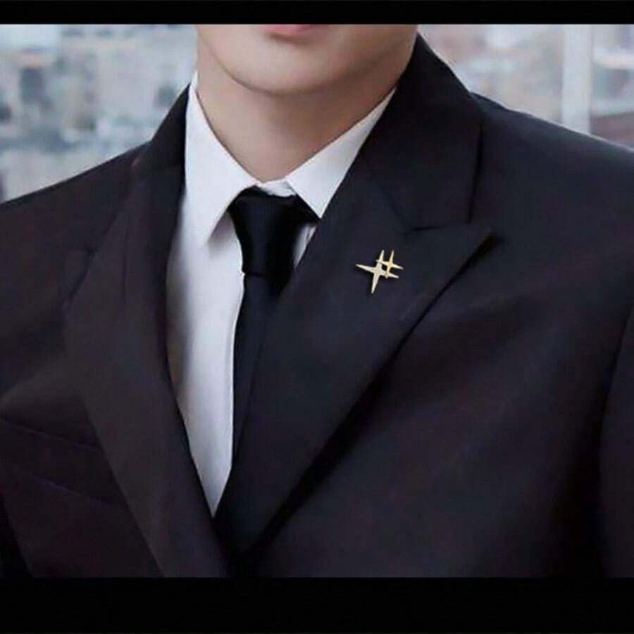 1件 时尚商务男士西装衬衫星形金属胸针 - 金黃色 - 查看 1