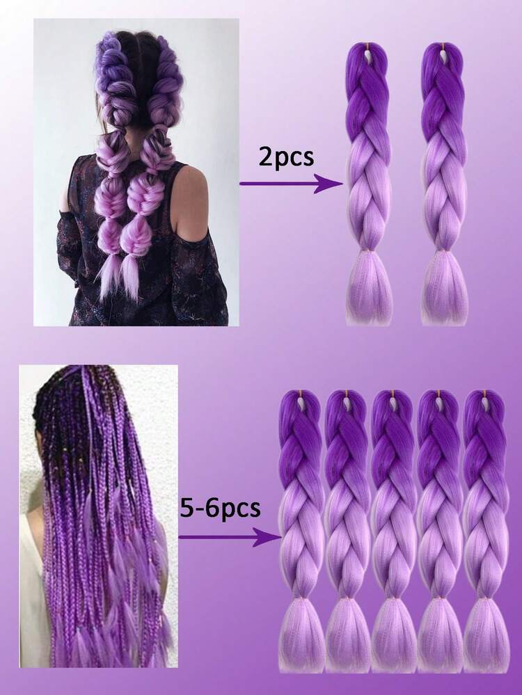 1/3/5件/包渐变色巨型辫子合成接发，24英寸，时尚百搭，适合日常、派对、角色扮演、万圣节等场合 - 彩色 - 查看 4