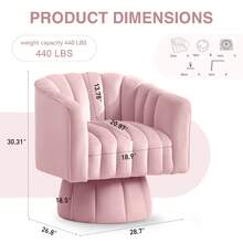 KORSER Swivel Accent Chair,360°Swivel Barrel Chair, Modern Swivel Chair With Velvet Fabric, Mid-Century Swivel Chair With Wide Upholstered, Round Swivel Armchair For Living Room, Lounge, Bedroom - 粉色 - 查看 2