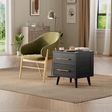 Mesita de Noche, mesita de Noche con 2 cajones, mesita de Noche Moderna con Asas de Metal, Mesa Auxiliar de sofá para Dormitorio, Sala de Estar(Negro) - Negro - Ver 7