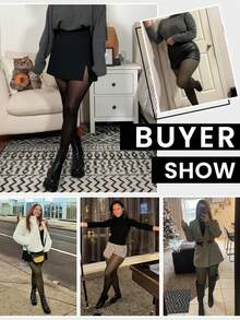 1 Pair High-Elasticity Fleece-Lined Thermal Leggings For Women - Soft Polyester Blend, Warm & Comfortable, Machine Washable, Perfect For Winter Fashion And Cold Weather, Winter Leggings Soft Texture Leggings, High Waisted Leggings,For -5~15℃ - 黑透蜂蜜 - 查看 4