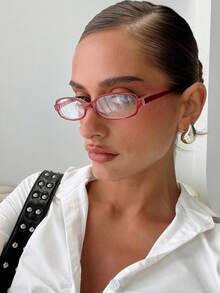 1pc Women's Simple Plastic Frame Non-Prescription Glasses With Square & Rectangular Shape Clear Glasses Accessories Glasses Accessories For Women Business Casual Woman - 紅色 - 查看 3