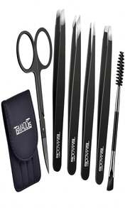 TsMADDTs 6 PCS Tweezers Set For Women, Eyebrow Tweezers With Curved Scissor For Ingrown Hair, Hair Plucking Daily Beauty Tools With Leather Travel Case - 摩卡棕 - 查看 1