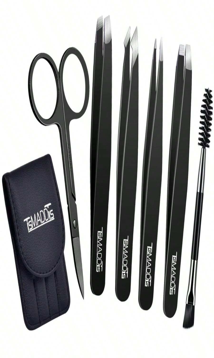 TsMADDTs 6 PCS Tweezers Set For Women, Eyebrow Tweezers With Curved Scissor For Ingrown Hair, Hair Plucking Daily Beauty Tools With Leather Travel Case - 摩卡棕 - 查看 1