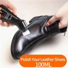 100ml Black Liquid Shoe Polish, Instant Shoe Shine, With Sponge Applicator, Suitable For Dress Shoes, Boots, Jackets