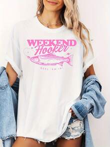 Shirt, Weekend, Funny Fishing Shirt, Wo's Fishing Shirt, Gift For Her, Funny Graphic , Fishing T-Shirt - Blanco - Ver 1