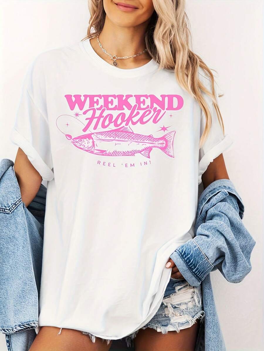 Shirt, Weekend, Funny Fishing Shirt, Wo's Fishing Shirt, Gift For Her, Funny Graphic , Fishing T-Shirt - Blanco - Ver 1