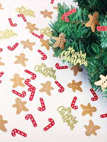 100pcs Christmas Confetti,Merry Christmas Gingerbread Man Crutch Desktop Decoration,Christmas Theme Table Party Decoration,Christmas Decoration.