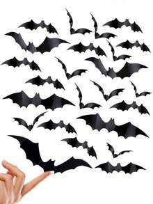 72 szt. - naklejka ścienna z nietoperzem na Halloween, przerażające naklejki ścienne 3D z nietoperzem, przerażające, sztuczne, plastikowe, samoprzylepne naklejki ścienne z nietoperzem do dekoracji pokoju na Halloween, 4 różne rozmiary, wodoodporny, realistyczny nietoperz do dekoracji okna na Halloween, wystrój pokoju, wystrój domu, jesień, wystrój imprezy