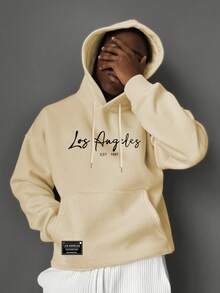 Krometka 男士休闲印花元素连帽衫，秋冬款 - 杏色 - 查看 4