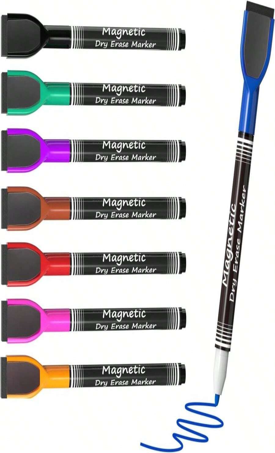 MaxGear Dry Erase Markers Fine Tip With Eraser, Assorted Color Magnetic Whiteboard Markers Erasable Fine Point Low Odor For White Board, School Supplies For Classroom, Home, Office, 8 Count - ColorA - 查看 1