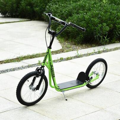 HOMCOM Kick Scooters For Kids With Adjustable Height, Anti-Slip Deck, Dual Brakes, Rubber Tyres, For Boys And Girls Aged 5+ Years Old - Green