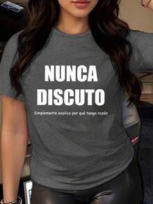 Plus Size Women Casual Skull Girl Swing Goth Style Graphic Round Neck Short Sleeve T-Shirt, Suitable For Spring, Summer, Autumn - Dark Grey - View 7