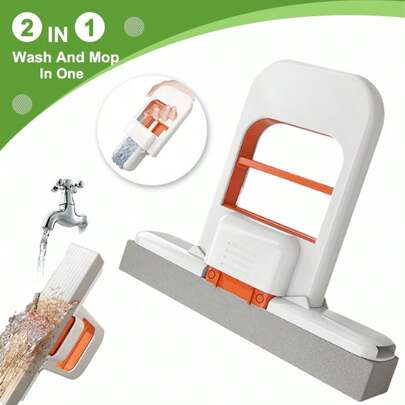 Mini Mop, 2025 New Upgrade Mini Portable Self-Squeezing Mop, Mini Mops For Small Spaces, Wet And Dry Use Cleaning System Small Mops For Bathroom Kitchens Desktop Glass (Orange + Sponge)