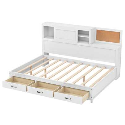 GOFLAME Double Guest Bed Daybed Frame With 3 Storage Drawers