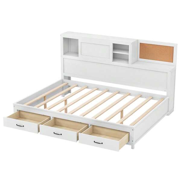 GOFLAME Double Guest Bed Daybed Frame With 3 Storage Drawers