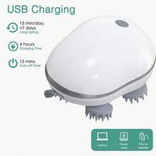 电动头皮按摩器，Type-C充电（内置600mAh锂电池）。3档速度调节，一键切换。ABS材质，配有4个可拆卸硅胶按摩爪。适用于头部、颈部、手臂和腿部按摩。按摩舒缓压力的必备良品。节日礼物。