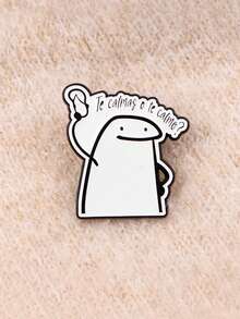 1pc Funny Spanish Proverb Enamel Brooch, Sad Figure Brooch, Pine Tree Pattern Lapel Pin, Badge, Clothing Accessory, Fashion Jewelry, Friend Gift - Black and White - View 4