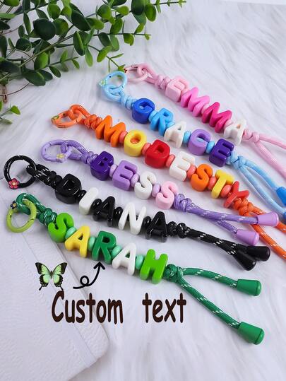 1pc Customized Woven Rope, Colorful Acrylic Letter Beads, Cute Flower Keychain, Minimalist Bag Charm, Customized Name, Customized Bag Accessory, Customized Birthday Gift