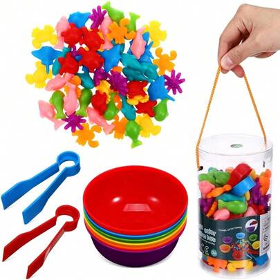 Vaguelly Contar Juguetes De Animales Marinos Juego De Combinación con Tazones De Clasificación Juguetes Montessori Actividades De Aprendizaje Clasificación por Colores Juguetes Educativos para Niños