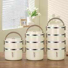 Lonchera de acero inoxidable, caja cuadrada portátil y conveniente de gran capacidad, lonchera de diseño multicapa, adecuada para el hogar, la escuela y la oficina. - Blanco 2 capas - Ver 4