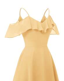 Fitglam Cute Women's Chiffon Short Dress Spaghetti Straps Party Dress A-Line V-Neck Homecoming Graduation Dress - Rượu sâm banh - Xem 2