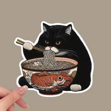 Black Cat Ramen Vinyl Sticker, Japanese Travel Sticker, Suitable For Car, Laptop, Motorcycle, Water Bottle, Luggage Tag - Multicolor - View 3