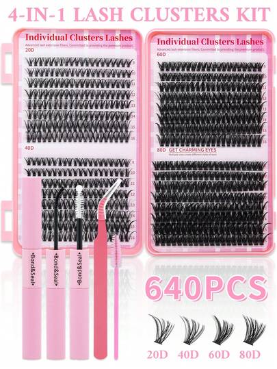 Individual Cluster Lash Book 20D+40D+60D+80D DIY Eyelash Extensions D Curl Long With Bond And Seal Lash Tweezer And Brush DIY Cluster Lash At Home