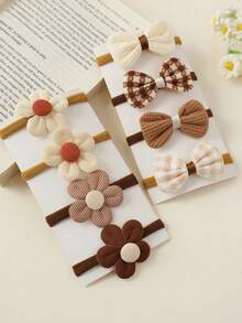 16pcs/Set Girls' Casual Versatile Cute Flower, Bowknot Elastic Hair Ties - Camel - View 3