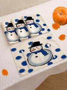 4 buc/6 buc/60 buc Covorașe decorative de Crăciun, Covorașe din in cu fulgi de zăpadă și oameni de zăpadă, Covorașe rezistente la murdărie, Potrivite pentru casă, sufragerie și restaurant, Decor de masă, Articole pentru casă