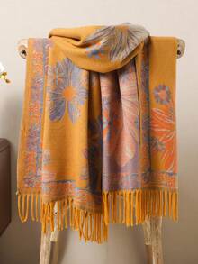 1 件女士秋冬仿羊绒花卉提花时尚百搭空调披肩开衫，厚实保暖，适合日常使用，斗篷围巾流苏厚实保暖女士围脖 - 彩色 - 查看 6