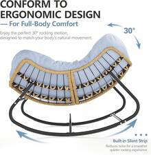 SWITTE - Silla mecedora de huevos para exteriores, papasan interior, mimbre de ratán, moderno Royal para recámara, sala de estar, porche, jardín, césped, color gris oscuro - azul - Ver 2