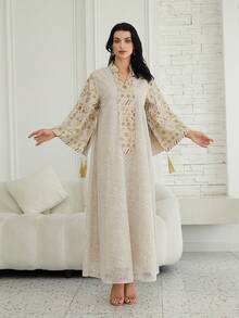 Đầm Kaftan dài tay cổ chữ V thêu ren thanh lịch dành cho nữ, thích hợp cho kỳ nghỉ xuân. - NC69 - Xem 2