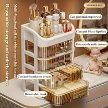 3-5 Layer Expandable Plastic Cosmetic Storage Box - Plug-In Installation Cosmetic Storage Display Cabinet With Multiple Compartments For Storing Brushes, Lipstick, Skincare Products - Fragrance Free - Milk Tea Color 5 Layers - View 4