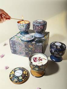 1pc/4pcs Dried Flower Scented Candle In Goblet Jar, Aromatherapy Candles,Natural Floral Scented Candle,Forest Scented Candle,In Tall Glass Jars, Feature Exquisite Patterns And Are Perfect For Decoration And Ornaments. They're Ideal For Aromatherapy And Various Holiday Decorations, Making Them The Perfect Gift For Friends And Family, Christmas Decorations