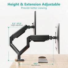 Dual Monitor Mount, Adjustable Gas Spring Monitor Desk Stand 2 Monitors, Heavy Duty Monitor Arm Up To 32 Inch Screen, Hold Up To 22lbs, Mounting Holes 100x100mm GSMP002N Black - 32吋+黑色 - 查看 4