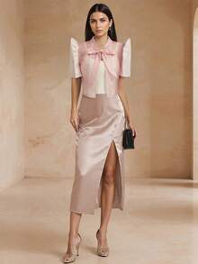 Amyenjoylife Modern Filipiniana Ladies' Elegant And Fashionable Bubble Sleeve Short Sleeved Cardigan Shirt