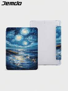 1 件梵高星空与花卉绘画图案平板电脑保护壳，兼容 iPad 10.2、iPad Pro 11 英寸 2021/2020/10 代、iPad Mini 4/5/6、Galaxy Tab A8 10.5 英寸 2022、Matepad 10.4 英寸/Tab，带铅笔槽，自动睡眠/唤醒，礼物 - 彩色 - 查看 2