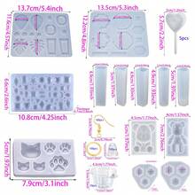 Kawaii Creative DIY Epoxy Resin Casting Mold Set, Including Rectangular Cylinder And Other Molds, Sitting Bear Cub, Earring Pendant Full Plate Mold, Cat Bear Paw Mold