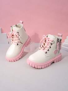 儿童短靴，新款秋冬女童靴，休闲童鞋，中帮系带侧拉链踝靴，粉色 - 粉色 - 查看 4