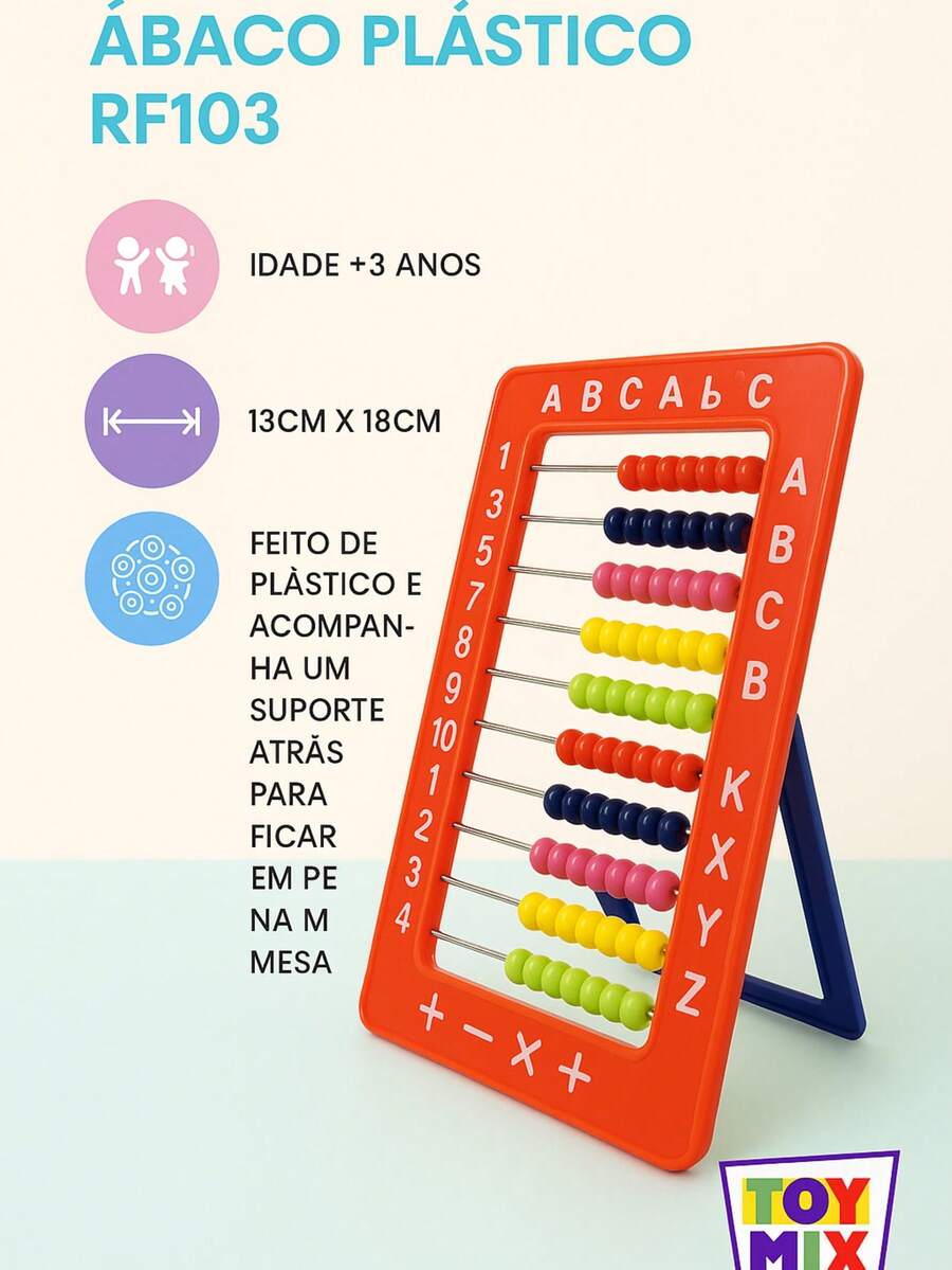 Ábaco Horizontal Madeira Infantil Divertido Matemática Pedagógico Didático Brinquedo Montessori Divertido - ABACO GDE PLÁSTICO - Visão 1