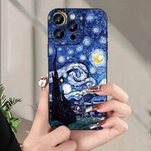 Funda de Teléfono con Patrón de Luz Estelar Mate Ojo de Ángel Compatible con iPhone 17 Air/16/15/14/13/12/11 Pro Max 14/15 Plus 12/13 Mini, Adecuada para Hombres y Mujeres, Simple y Personalizada, Protección a Prueba de Golpes - Negro - Ver 1