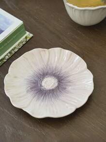 1pc Ins Style Floral Ceramic Plate, Asymmetrical Flower Pattern Glazed Plate, Household Dinner Plate, Dessert Plate, Cake Plate, Office Afternoon Tea Sweets Plate, Western Steak & Pasta Plate, Fruit Salad Plate, Flower Bowl, Rice Bowl