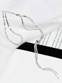 1pc Stainless Steel Necklace For Women, Luxury Versatile Extra Long Snake Chain, Adjustable Minimalist Design Sweater Chain - Silver - View 3