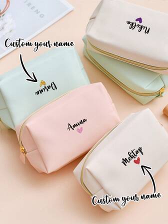 1pc Personalized Name New Pu Makeup Bag Is A Fashionable, Simple, Mini And Portable Travel Cosmetics And Lipstick Storage Bag