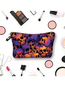Gothic Skull And Floral Pattern Makeup Bag - Perfect Gift For Individual Women, Sisters, Girls And Niece - Makeup And Travel Storage Bag - Ideal For Christmas, Thanksgiving, Halloween, Birthday